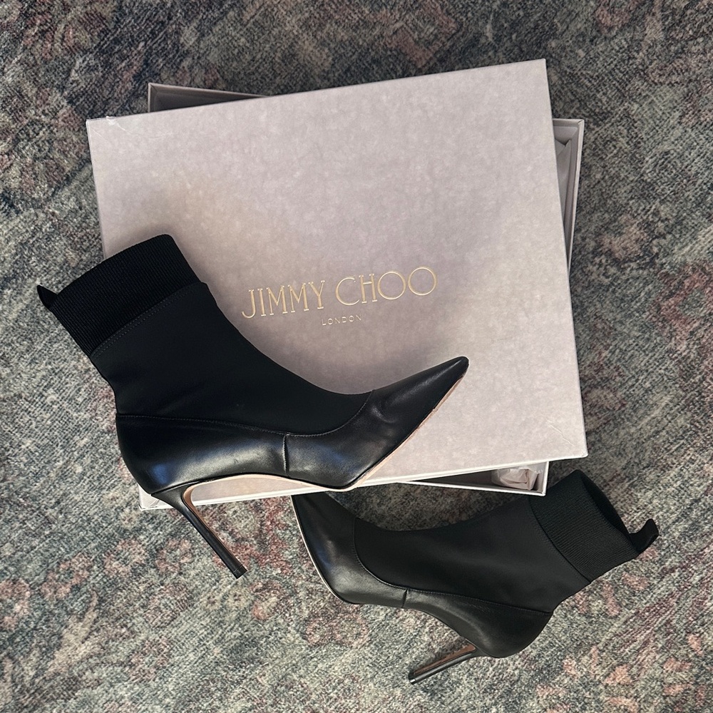 Jimmy Choo Leather Black Heeled Boots (Sock Boots)